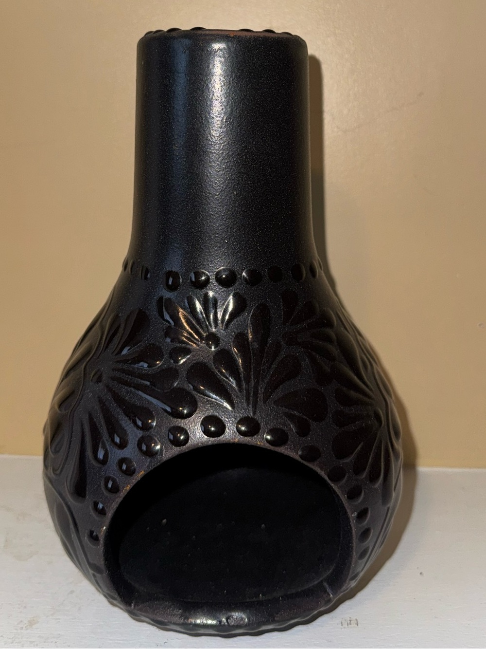 Mexican Decorative Black Floral Ceramic Accent Vase - Home Accents